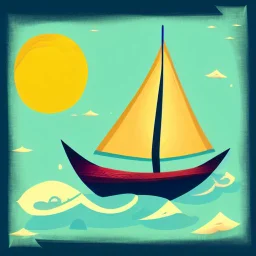 Legend Of Zelda: Wind Waker style Small wooden ship, with bright sails, on a vast ocean, stylized, celshaded, colorful, adventurous, frontal view, full view.