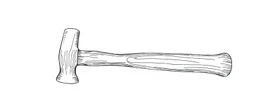 horizontal image of a carpentry hammer, detailed line drawing, vector