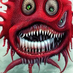 Red Tentacle monster with teeth, horror, detailed, realistic