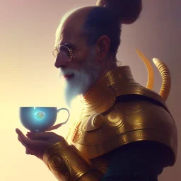 A man drinking a cup of cosmic energy bright light, illustration by Ruan Jia and Mandy Jurgens and William-Adolphe Bouguereau, Artgerm, 4k, digital art, surreal, anime style, space dandy style, highly detailed, godsend, artstation, digital painting, concept art, smooth, sharp focus, illustration by Ruan Jia and Mandy Jurgens and William-Adolphe Bouguereau, Artgerm