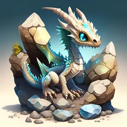Generate an image of a cute teenager dragon representing earth, larger than the baby dragon, with rock formations or crystal clusters on its body.