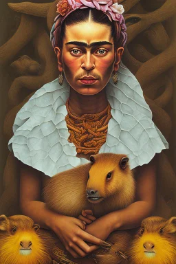 Portrait of a girl next to a capybar by Frida Kahlo