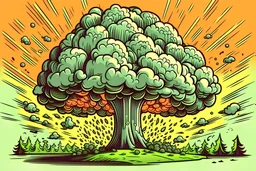 mushroom cloud growing from brains cartoon