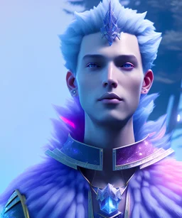 A portrait of a crystalised blue pink king, atmospheric, realistic, unreal engine, lighting, octane render.