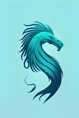 minimalist logo featuring an eagle facing a seahorse in gothic style and blue-green hues.