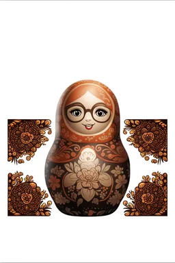 draw a matryoshka doll in the style of Khokhloma, the matryoshka is smiling, take the matryoshka dolls patterns from Khokhloma