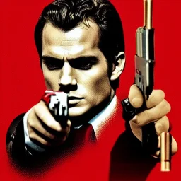 portrait of henry cavill as james bond, pointing gun, red and golden, bloody target, movie poster,hd, 4k