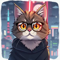 Cat hair emo , Lazer glass , Tokyo city night view wallpaper , cartoon