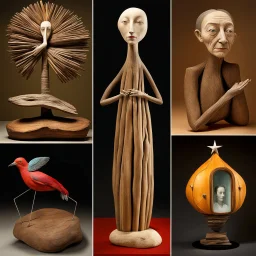 a surrealist sculpture made of driftwood by artist "Betye Saar",by artist "Meret Oppenheim",by artist "Louise Bourgeois",by artist "Catrin Welz-Stein"