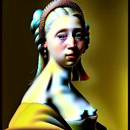 Portrait of a blonde long hair woman green sad eyes looking to viewer beautiful busty voluptous 18th century by JOHANNES VERMEER Ingres 8k