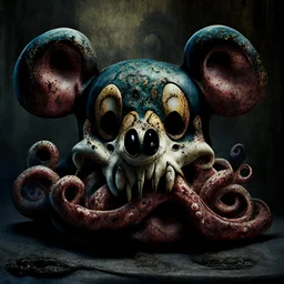 octopus mickey mouse hybrid, photorealism, horror, evil, hungry, rotted, high resolution,