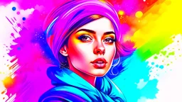 Quirky fashion portrait illustration in vibrant watercolor style, Portrait of a beautiful young woman surrounded by vibrant colors and airy lighting in this stunning fashion illustration featuring quirky watercolor brushstrokes, Surreal, textured, 3D, 8K, best quality, fine rendering, high detail, hyperrealism, high resolution, high definition, multi-layered, extreme focus, hyper sharp, hyperfocus,