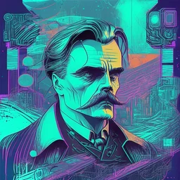 Futuristic, cyberpunk, Friedrich Nietzsche,Comic style