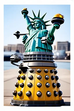 an old Dalek dressed as the statue of liberty