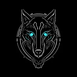 A cyborg wolf logo design, black background