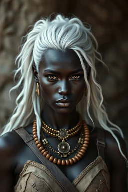 beautiful black skin warrior woman white hair