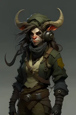 Female Troll shadowrun ww1 military clothes small goat horns