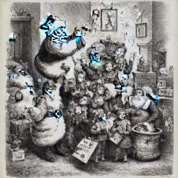 Santa Claus coming down a chimney surprisng the kids in the living room by Thomas Nast detailed