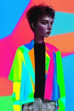 I would like a logo for AI Wear which is a unisex clothing brand that features designs generated by artificial intelligence. The logo should be modern, bold and attention-grabbing, while reflecting technology and innovation. Colors: The color palette should be bright and energetic, but not too garish