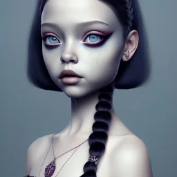 jenna ortega, wednesday addams hair style, wednesday make up, wednesday addams black dress, cinematic, wednesday style, hyper detail, 8k resulation