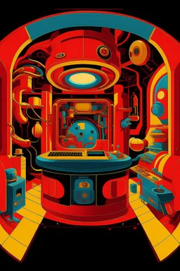 inside the machine in the style of Hiroshi Nagai