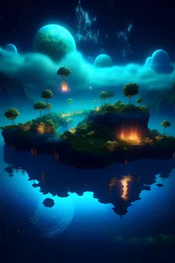 "Generate a surreal and dreamlike landscape where the sky is filled with floating islands and bioluminescent flora. Create a sense of wonder and otherworldly beauty in the image."