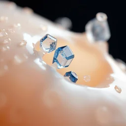 Hyper-detailed macro shot of translucent pearl-like organic membrane being pierced by sapphire crystal structures, visible micro pores and wet glossy surface, extreme shallow focus, cinematic studio lighting, focus stacking look, ultra realistic, 8k