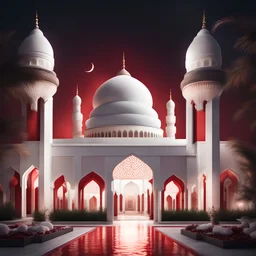 Hyper Realistic Red & White Mosque at beautiful night