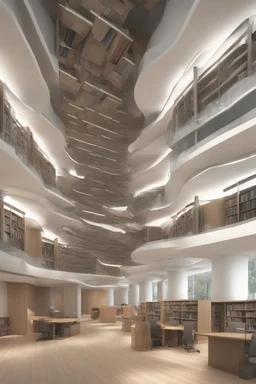 A modern library. Robotic book delivery, everything is automated. Cutting-edge library interior design. Everything is drawn in detail, in high resolution. 8k