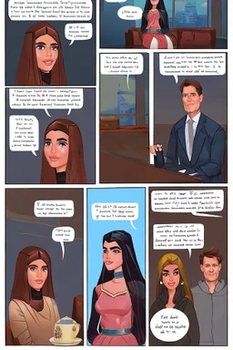 Story comic Illustrated Stories One day, Queen Batoul wassitting with her team called the “Tea Council”. Her team consisted of: - Rauf, her daughter and the hero of the tribe - Professional royal writer - Live Barbie game - Comedian Jim Carrey -Former US President Donald Trump In a large room with wide windows letting in natural light, light colors, plants, modern furniture, and a modern interior design. They were thinking of a new interior design for the palace. Meanwhile, they drank