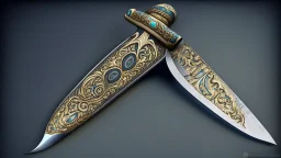 Design d'un couteau en acier damassé avec un manche joaillerie