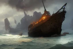 shipwreck, a fantasy digital painting by greg rutkowski and james gurney, trending on artstation, highly detailed