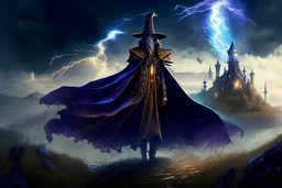 Wizard steampunk landscape full body cape fantasy lightening