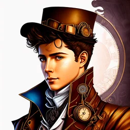 Ilustración de hombre jóven Steampunk con traje estilo cómic