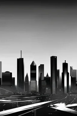 realistic yet simple city skyline in black and white