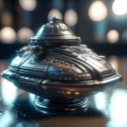 steamy shiny metallic spaceship warped vacuum cleaner with crew bokeh like f/0.8, tilt-shift lens 8k, high detail, smooth render, down-light, unreal engine, prize winning