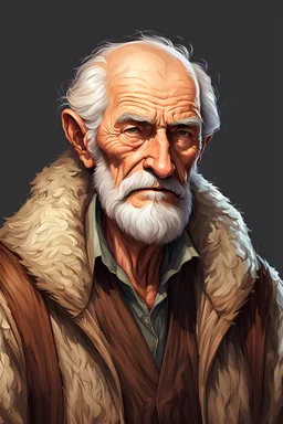 Illustration {old man, villager, brown hair}, realism, realistic, semi-realistic, fantasy