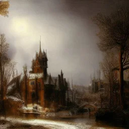 Rembrandt magic castle rain landscape snow bright foreground