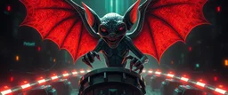 cyberpunk imagery synchronized mechanical gremlin bat drumming cycle flickering stable core