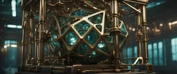 High-end state-of-the-art STEAMPUNK aesthetics tesseract four-dimensional hypercube, supreme cinematic-quality photography, sage green blue metal and glass, Art Nouveau-visuals,Vintage style with Octane Render 3D technology,hyperrealism photography, (UHD) with high-quality cinematic character render,Insanely detailed close-ups capturing beautiful complexity,Hyperdetailed,Intricate,8K,Hyperrealism craftwork