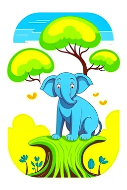 a happy elephant sit on tree illustration