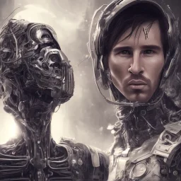 lionel messi perfect face and portrait post-apocalypse perfect cyborgs in a cyberpunk city, sci-fi fantasy style, 8k,dark