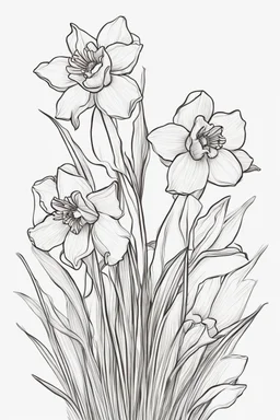 outline art for Spring: Daffodils, White background. sketch style, clean line art, white background, no shadow and clear