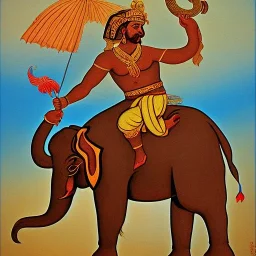 greek god riding an indian elephant painting