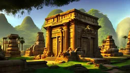 Tombs of kings of ancient civilization, many objects. pomp A huge splendor is the ancient Tomb of Kings in the depths of the earthTemple of the goddess jungle palms waterfall