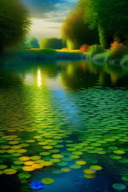 Genera una imagen de una laguna de santa fe al estilo Monet