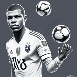 kyliian mbappe , fantastic drawing, robot body, special power, world cup in hand, france t-shirt