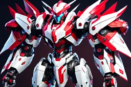 big robot with red and white color schemes, in the style of fairy academia, hard-edge style, agfa vista, dynamic pose, oshare kei, hurufiyya, rtx, close picture, intricate details, highly detailed, high details, detailed portrait, masterpiece,ultra detailed, ultra quality