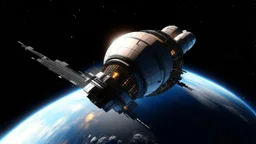 space ship in orbit around planet