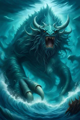 Fantasy art, gargantuan ocean beast god, entity of water, intimidating presence, underwater, in the style of World of Warcraft